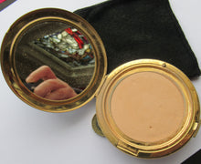 Load image into Gallery viewer, 1960s Stratton Pressed Powder Compact Blue Metallic Enamel and Gold Incised Abstract Shapes
