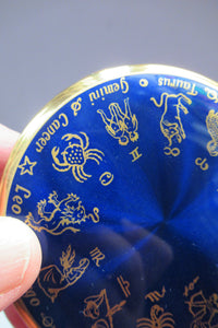1960s Powder Compact by Kigu. Blue Enamel and Zodiac Signs