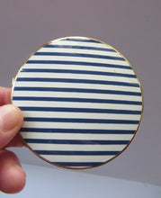 Load image into Gallery viewer, Vintage Stratton Powder Compact Blue and White Enamel Stripes Pattern 
