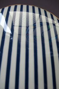 Vintage Stratton Powder Compact Blue and White Enamel Stripes Pattern 