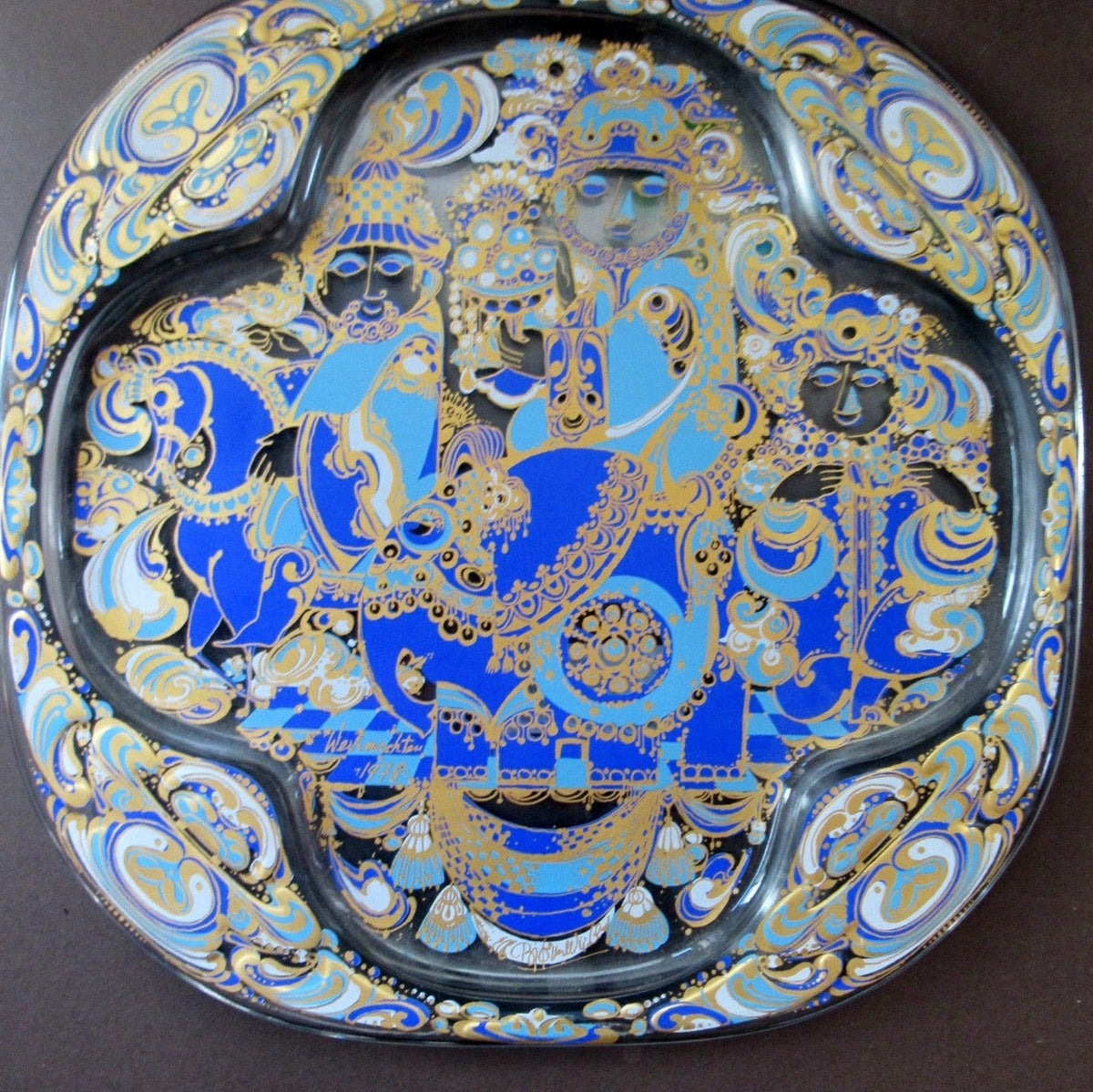 LARGE Vintage BJORN WIINBLAD Glass Christmas Plate for Rosenthal