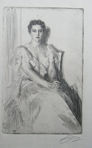 Anders Zorn Original Pencil Signed Etching. Mrs Cleveland II - the Presdient's Wife