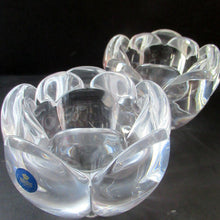 Load image into Gallery viewer, 1990s PAIR of Heavy Clear Glass Royal Copenhagen Lotus Candle Holders. Larger Size
