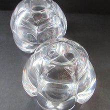 Load image into Gallery viewer, 1990s PAIR of Heavy Clear Glass Royal Copenhagen Lotus Candle Holders. Large Size