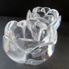 Load image into Gallery viewer, 1990s PAIR of Heavy Clear Glass Royal Copenhagen Lotus Candle Holders. Large Size