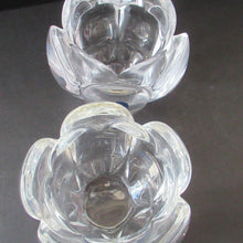 Load image into Gallery viewer, 1990s PAIR of Heavy Clear Glass Royal Copenhagen Lotus Candle Holders. Large Size