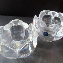 Load image into Gallery viewer, 1990s PAIR of Heavy Clear Glass Royal Copenhagen Lotus Candle Holders. Large Size1990s PAIR of Heavy Clear Glass Royal Copenhagen Lotus Candle Holders. Large Size