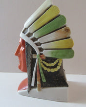 Load image into Gallery viewer,  Porcelain SMOKING Head Ashtray and Match Holder by Schafer &amp; Vater.  NATIVE AMERICAN CHIEF
