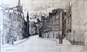 SCOTTISH ART. Original 1960s Pen & Ink Drawing by Richard Demarco. View of the Lawnmarket Looking Towards Edinburgh Castle