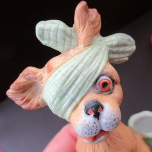 Bisque Porcelain Figure by Schafer & Vater. Comical Dog Model Set Onto an Ashtray