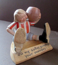 Load image into Gallery viewer, Antique Porcelain Match Holder &amp; Striker by Schafer &amp; Vater. FOOTBALLER HOLDING A FOOTBALL
