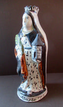 Load image into Gallery viewer, Large Antique French Quimper Faience Sculpture of Saint Barbe (Barbara)