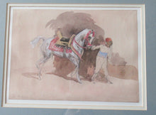 Load image into Gallery viewer, Antoine de la Boulaye Oriental Horseman Leading a White Horse or Stallion Signed
