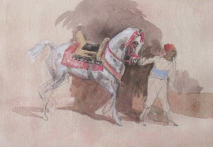 Antoine de la Boulaye Oriental Horseman Leading a White Horse or Stallion Signed