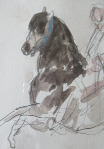 Antoine de la Boulaye Vintage Drawing of a Man on a Horse. Signed in Pencil. Contemporary French Art