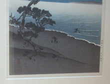Load image into Gallery viewer, Original Shin Hanga Japanese Woodblock Print by ARAI YOSHIMUNE (1873 - 1945). Suma Beach in Moonlight
