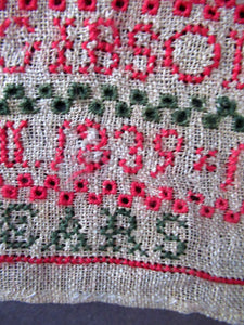 ANTIQUE TEXTILE. 1839 Early Victorian Sampler by Cecilia Gibson Thomson