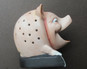 Antique Schafer Vater Winking Pig Ashtray and Match Holder