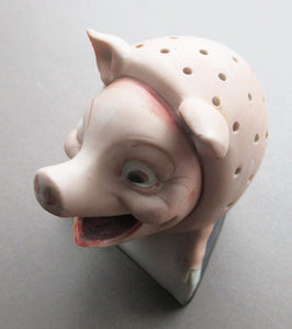 Antique Schafer Vater Winking Pig Ashtray and Match Holder