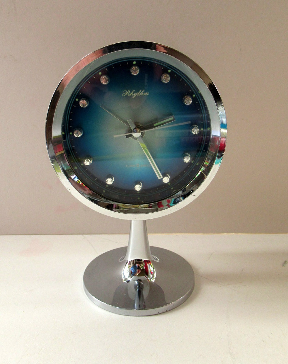 1960s SPACE AGE Japanese Rhythm TULIP Alarm Clock, with blue