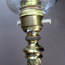 Load image into Gallery viewer, 1920s Antique Vintage Desk or Brass Table Lamp with Clear Glass Shade
