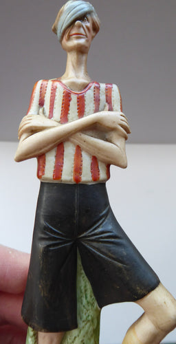 Very Rare Antique Bisque Porcelain SKINNY or Elongated Figurine by Schafer & Vater: THE VICTOR (Footballer) 