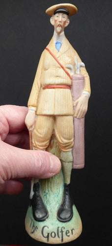 Very Rare Antique Bisque Porcelain SKINNY or Elongated Figurine by Schafer & Vater: THE GOLFER 