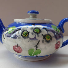 Load image into Gallery viewer, Rare MakMerry Hand-Painted Teapot with White Prunus Blossoms and Blue Background. Excellent Condition