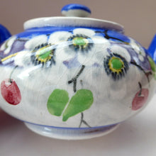 Load image into Gallery viewer, Rare MakMerry Hand-Painted Teapot with White Prunus Blossoms and Blue Background. Excellent Condition