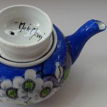 Load image into Gallery viewer, Rare MakMerry Hand-Painted Teapot with White Prunus Blossoms and Blue Background. Excellent Condition