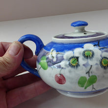 Load image into Gallery viewer, Rare MakMerry Hand-Painted Teapot with White Prunus Blossoms and Blue Background. Excellent Condition