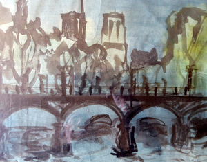 SCOTTISH ART. Sax Shaw (1916 - 2000). Watercolour of the Pont Neuf, Paris. Signed and dated 1950