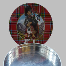 Load image into Gallery viewer, 1960s Vintage SCOTTISH SHORTBREAD Tin with Tartan background with Central Piper Motif