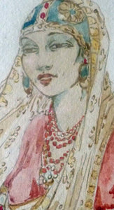 Elyse Lord 1930s Original WATERCOLOUR. Indian Lady Holding a Bird