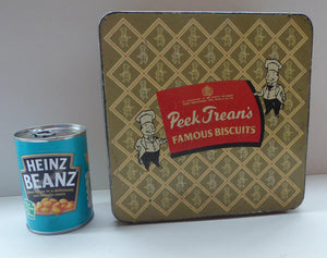 1950s LARGE Biscuit Tin with Chefs Motifs. Vintage Square Tin for Peek Frean's Famous Biscuits