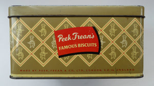 1950s LARGE Biscuit Tin with Chefs Motifs. Vintage Square Tin for Peek Frean's Famous Biscuits