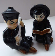 Load image into Gallery viewer, 1950s Vintage Cruet Set. Sweet Little Ceramic Chinese Man and Girl Salt and Pepper Pots
