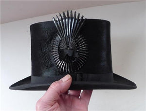 VERY LARGE Genuine Victorian Antique Top Hat. Size 7 1/4+ RARE Coachman's Rosette