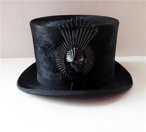 VERY LARGE Genuine Victorian Antique Top Hat. Size 7 1/4+ RARE Coachman's Rosette