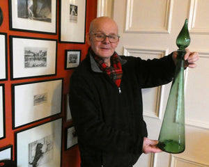 TALL Emerald Green Glass GENIE Vase with Original Hollow Hand Blown Stopper. 24 inches