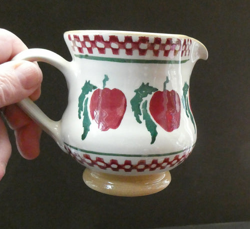 Irish Ceramic Milk Jug or Creamer by Nicholas Mosse. Spongeware Red Apples Design
