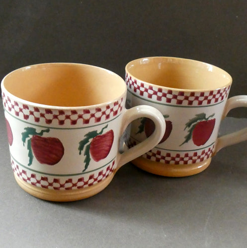 PAIR of Large Irish Ceramic Mugs by Nicholas Mosse. Spongeware Red Apples Design