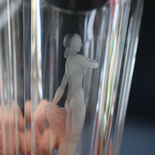 Load image into Gallery viewer, SWEDISH GLASS. Nils Landberg for Orrefors. TALL Vase with a Etched Nude Woman. 7 3/4 inches
