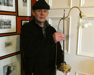 ART NOUVEAU Brass Table Lamp. Genuine Antique Desk Lamp with Moveable Swan Neck Arm. VASELINE SHADE