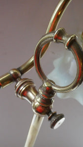 ART NOUVEAU Brass Table Lamp. Genuine Antique Desk Lamp with Moveable Swan Neck Arm. VASELINE SHADE