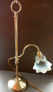 ART NOUVEAU Brass Table Lamp. Genuine Antique Desk Lamp with Moveable Swan Neck Arm. VASELINE SHADE