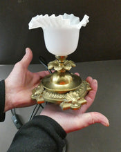 Load image into Gallery viewer, Antique Brass CLASSICAL Table Lamp with Shell &amp; Sunflower Motifs. MILK GLASS SHADE
