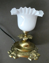 Load image into Gallery viewer, Antique Brass CLASSICAL Table Lamp with Shell &amp; Sunflower Motifs. MILK GLASS SHADE
