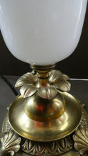 Load image into Gallery viewer, Antique Brass CLASSICAL Table Lamp with Shell &amp; Sunflower Motifs. MILK GLASS SHADE
