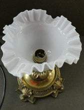 Load image into Gallery viewer, Antique Brass CLASSICAL Table Lamp with Shell &amp; Sunflower Motifs. MILK GLASS SHADE
